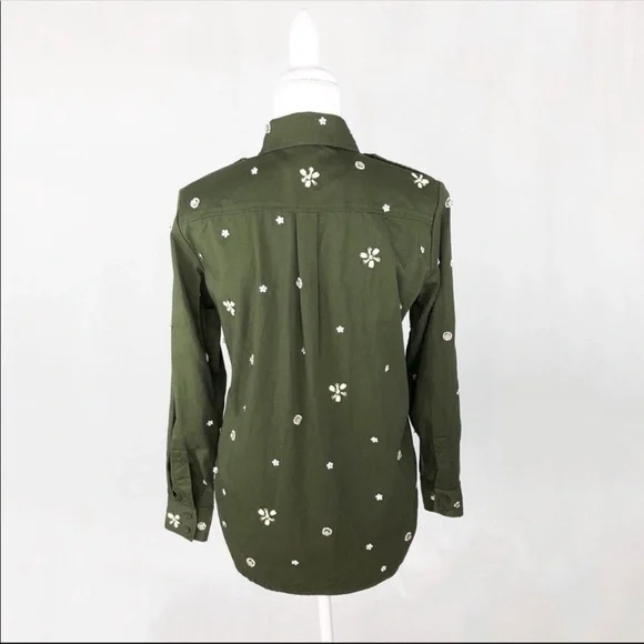 Joie bead embellished military olive green Hayfa shirt button down top XS - Picture 9 of 12